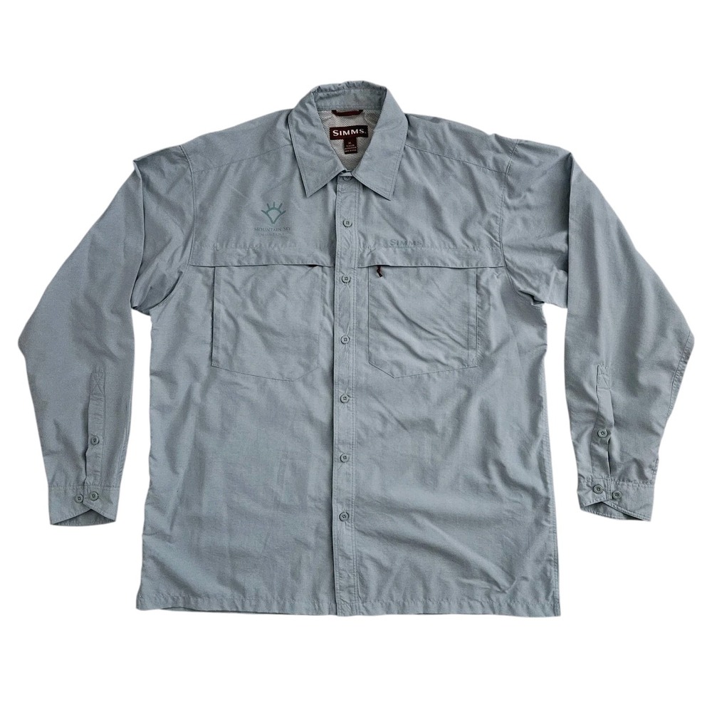 Simms Mens XL Gray Blue Button Down Fishing Shirt Vented COR3 Hiking Long Sleeve